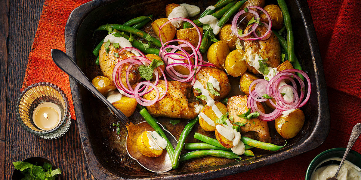 image of Sticky Curried Chicken & Potato Traybake recipe by Co-op