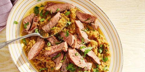 Lamb with spicy lentil mash