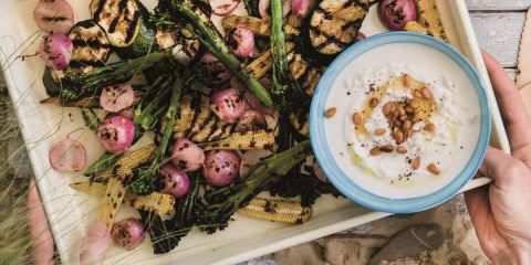 Whipped feta with griddled veggies