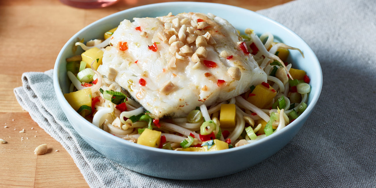 Sweet chilli cod with mango noodles