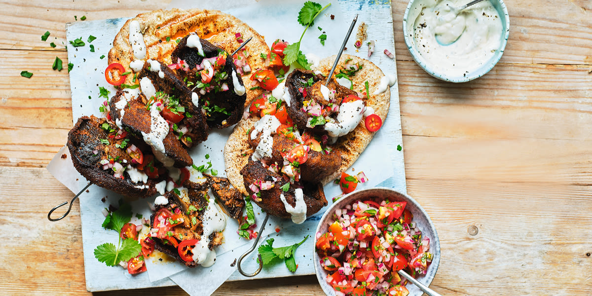 Loaded mushroom kebabs