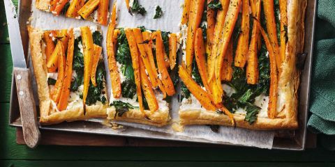 Carrot and kale tart with lemon Feta