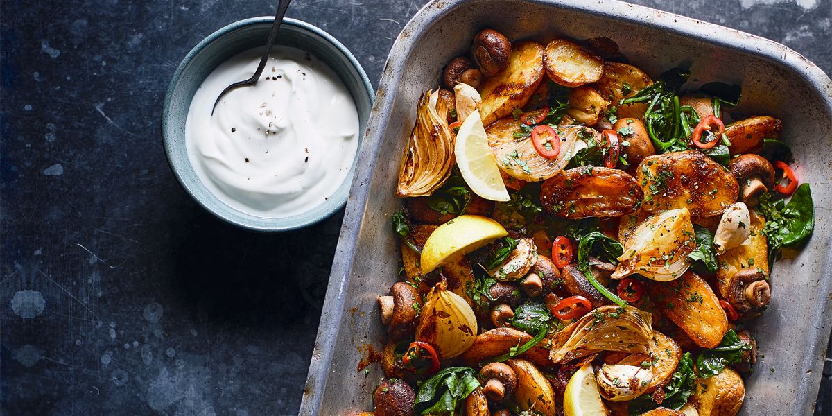 Curried mushroom traybake