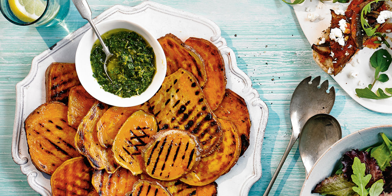 Griddled sweet potato with gremolata