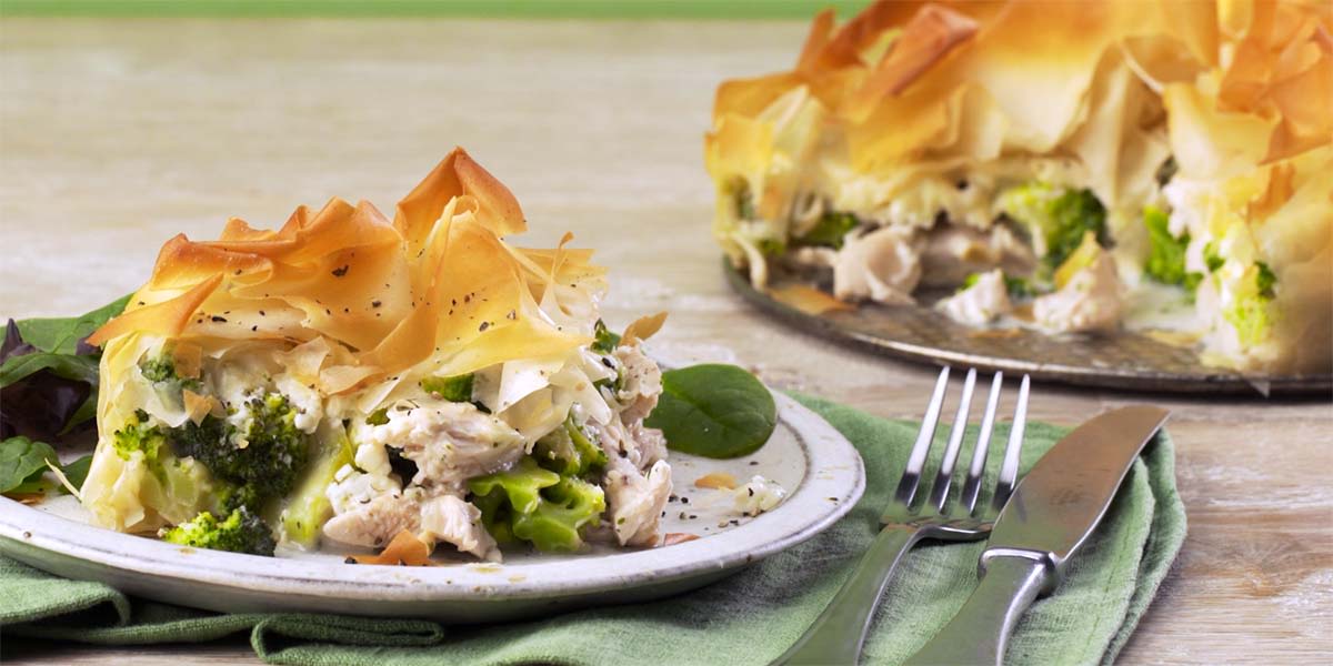 Creamy chicken and broccoli filo pie