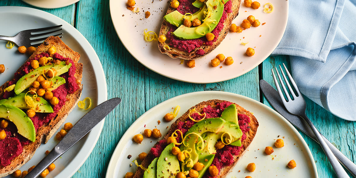 Beetroot & avocado toasts with chick peas