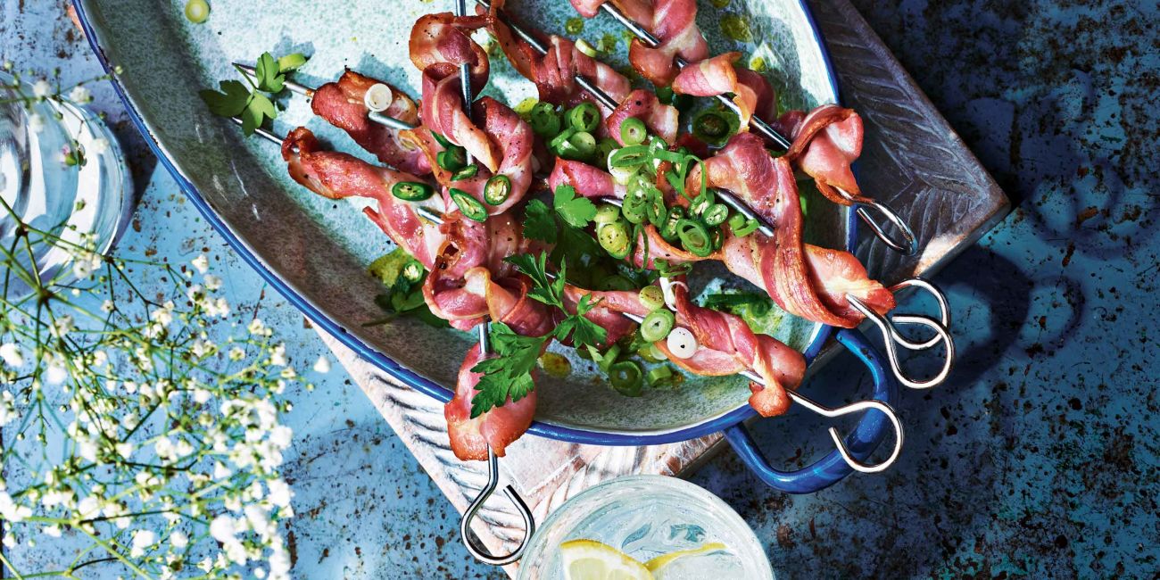 Bacon twists with spring onion dressing 