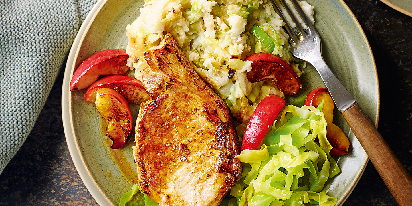 Pork steaks with cheesy mash