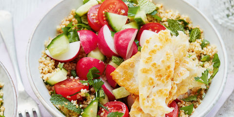 Cous cous and halloumi salad