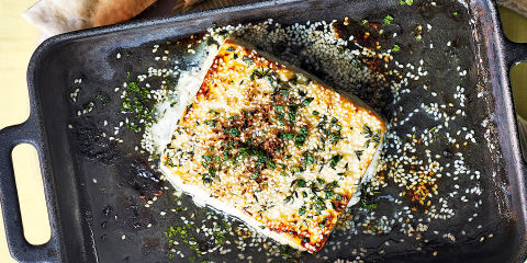 Grilled feta with honey and thyme
