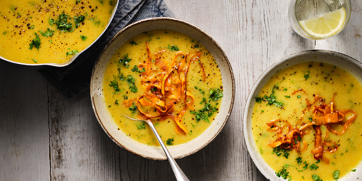 Lentil & vegetable soup with crispy carrot topper - Co-op