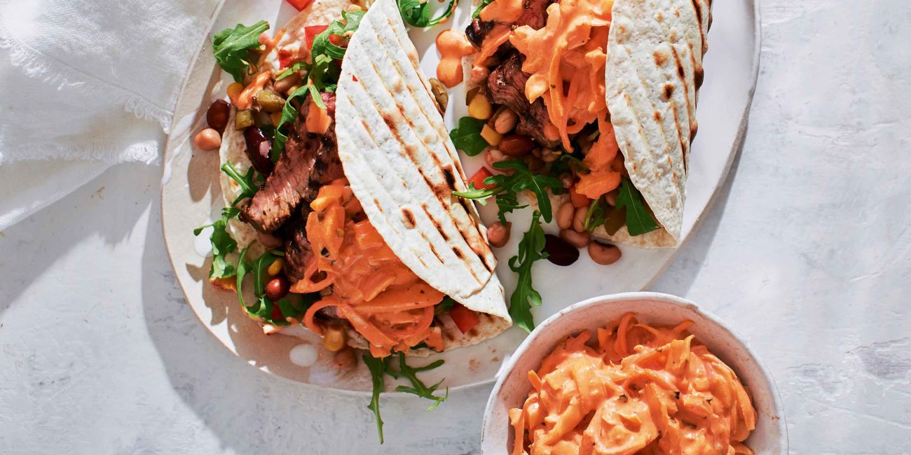 Steak tacos with jalapeño slaw