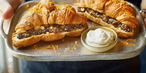 Mince pie-stuffed croissants with brandy mascarpone