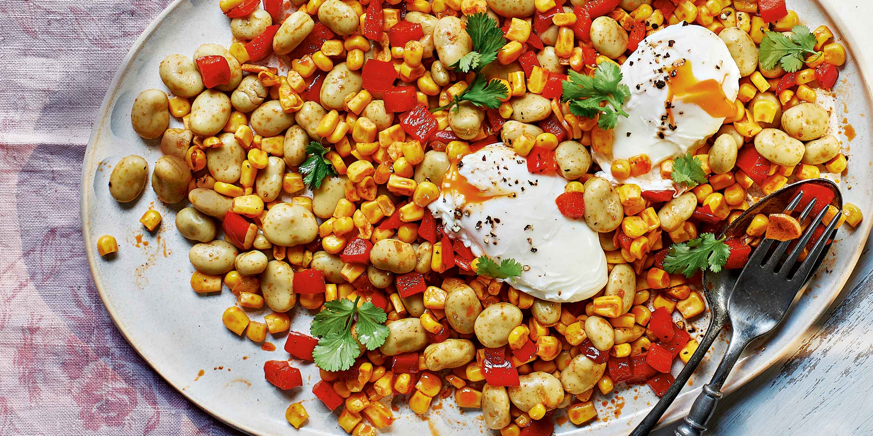 Summer succotash with eggs