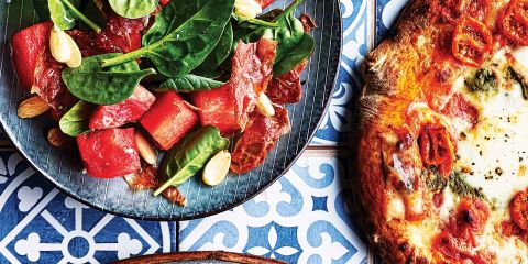 Watermelon, spinach and prosciutto salad