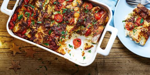 Cheese and bacon sourdough bread pudding