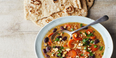 Lentil & coconut soup with easy naan bread