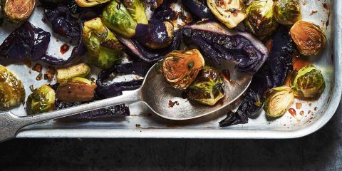 Roasted Brussels with sticky maple glaze