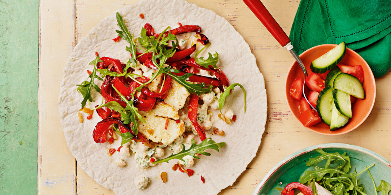 Halloumi and roasted pepper wraps