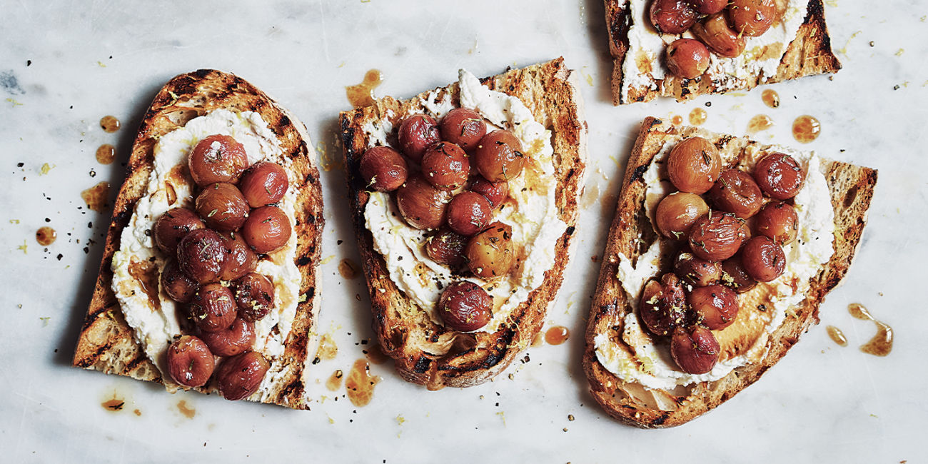 Ricotta and roasted grapes on sourdough