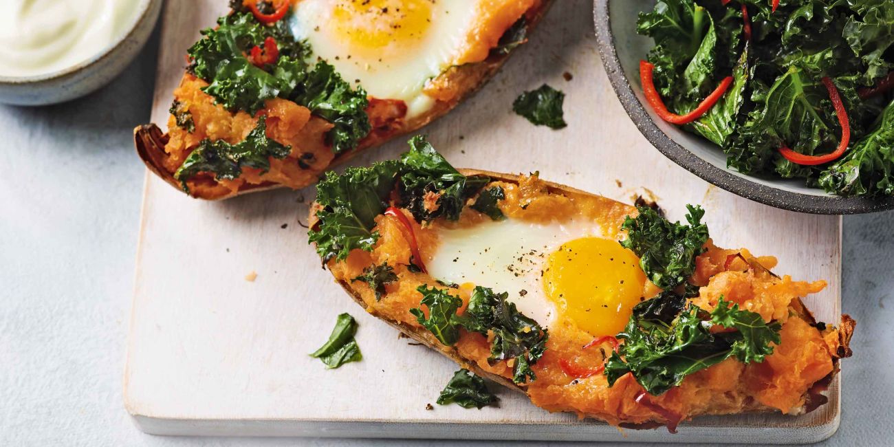 Sweet potato and kale baked eggs