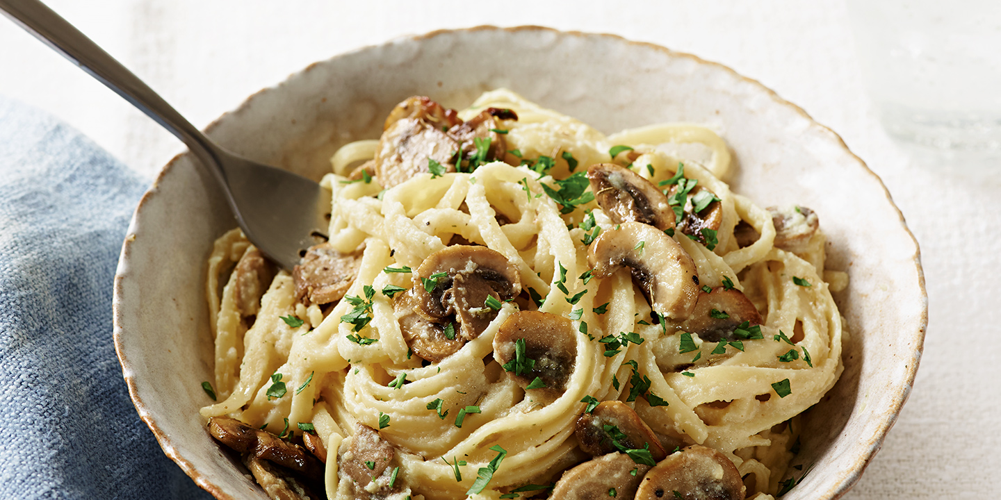 Mushroom pasta with vegan ‘alfredo’ sauce - Recipes - Co-op