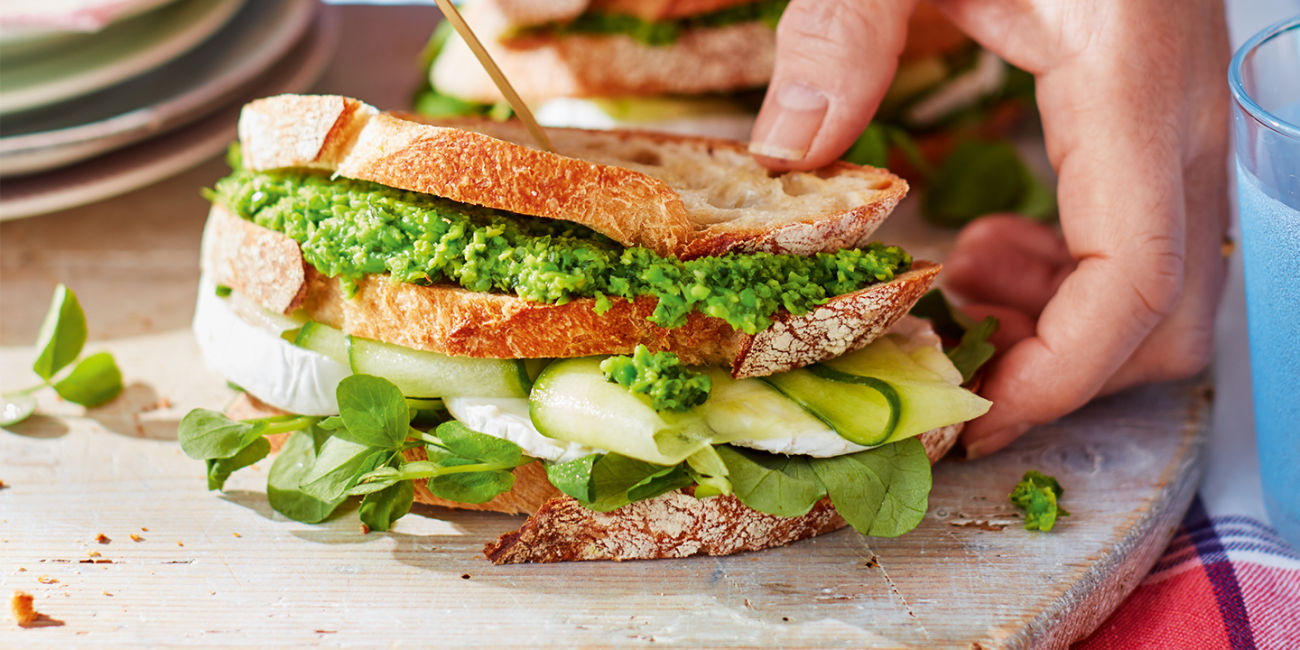 Pea and goat's cheese club sandwiches