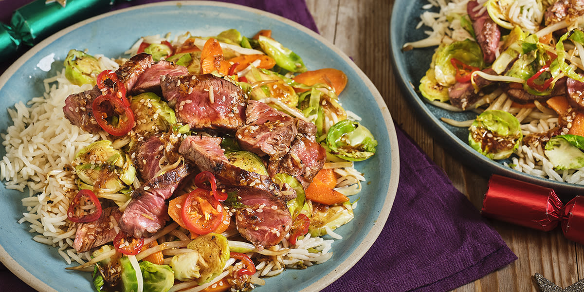 Brussels sprout & steak stir-fry