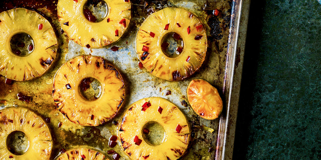 Roasted pineapple with lime, chilli and honey