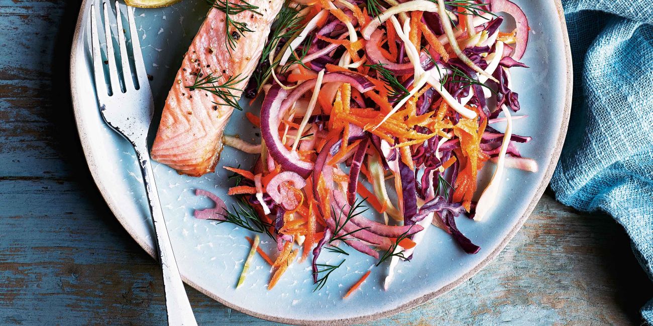 Baked salmon with winter slaw