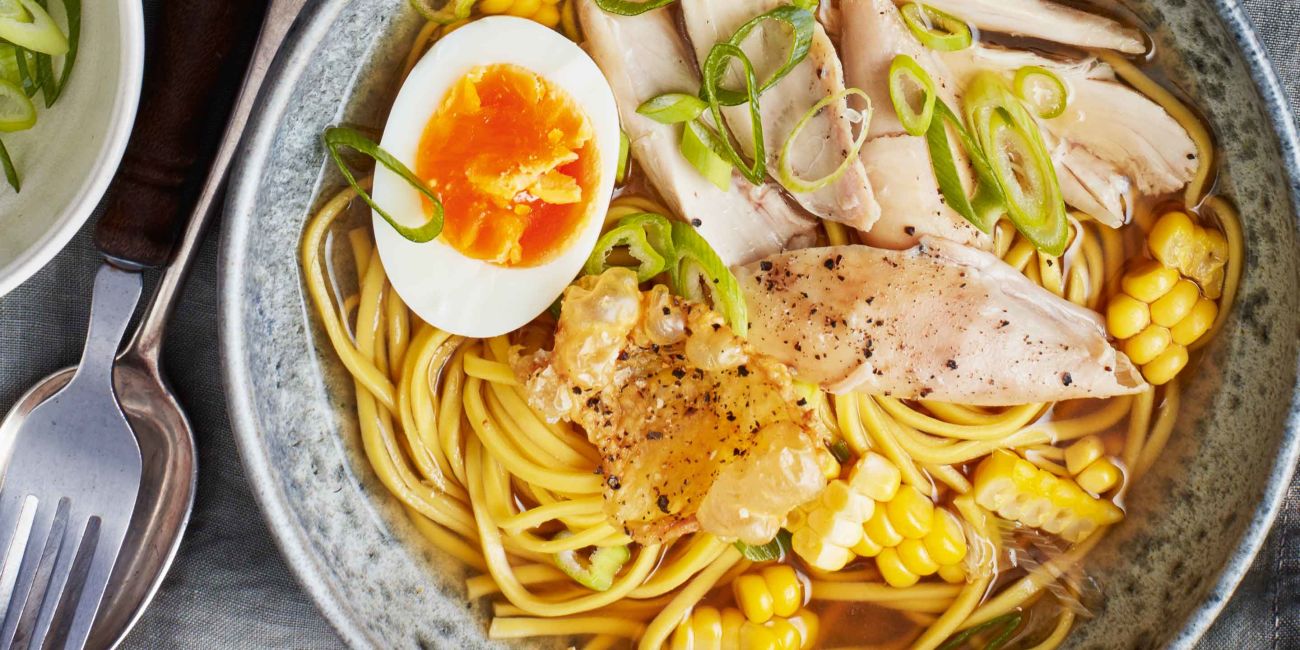 Roast chicken ramen with crispy skin