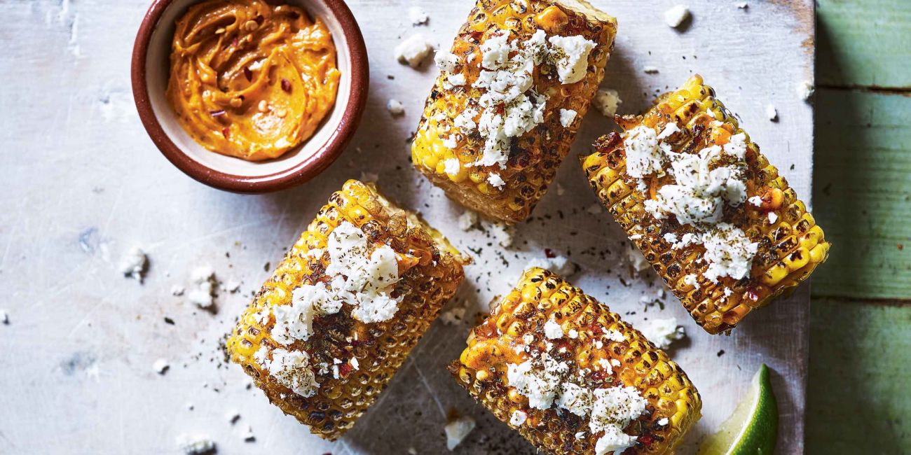 Smoky griddled corn with Feta and mint