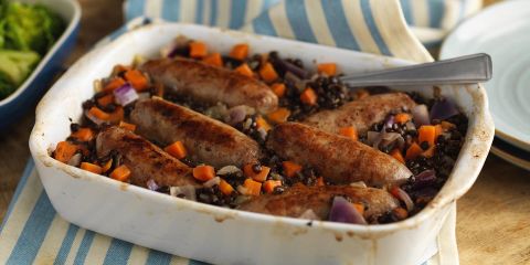 Braised sausage with lentils