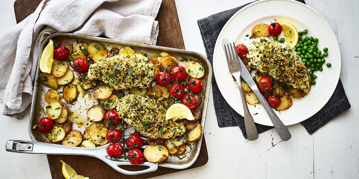 Chicken Kiev traybake 