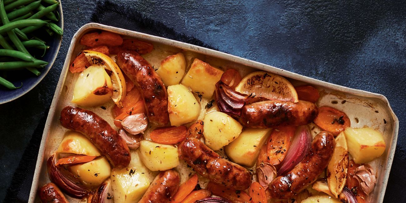 Sticky sausage traybake