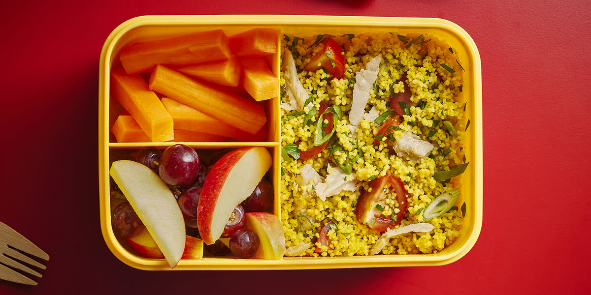 Cherry tomato & spring onion cous cous lunchbox salad 