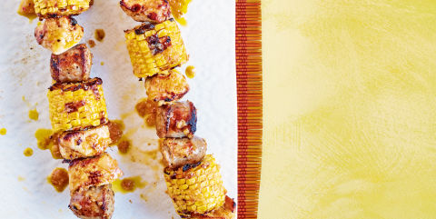 Spicy chicken and sausage kebabs