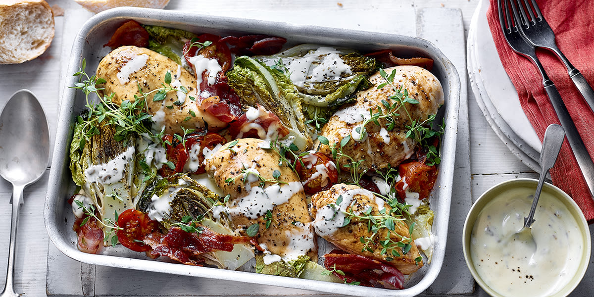 Chicken Caesar traybake