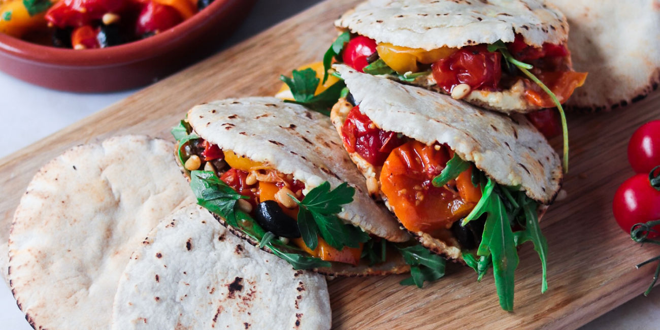 Smoky Mediterranean Roasted Veg and Hoummus BFree Stonebaked Pitta Bread