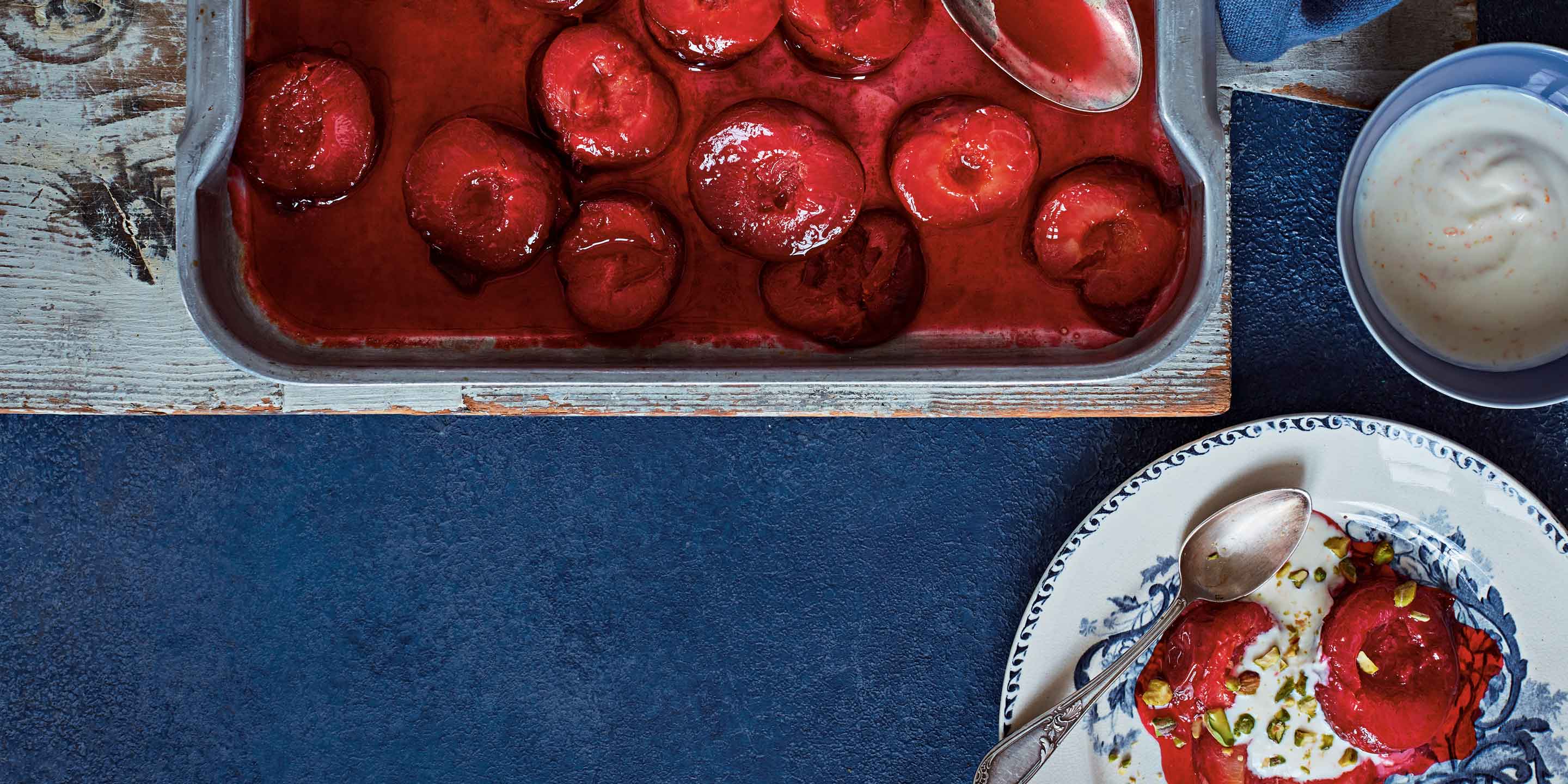 Honey roasted plums with orange yogurt