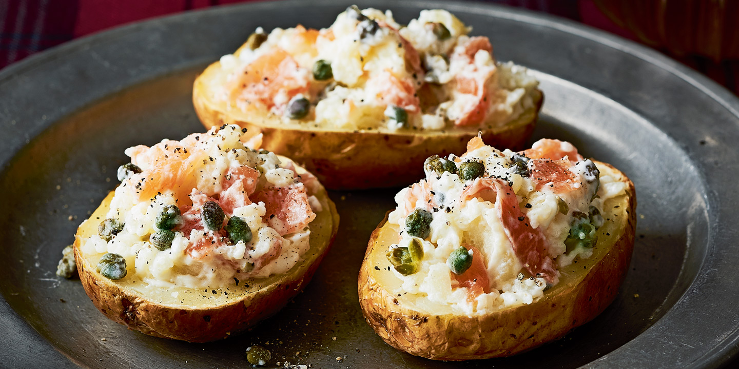 Smoked salmon potato skins