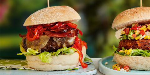 Red pepper relish and maple bacon burger