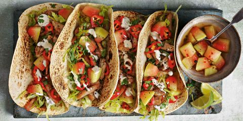 Shredded pork tacos with watermelon-rind pickle