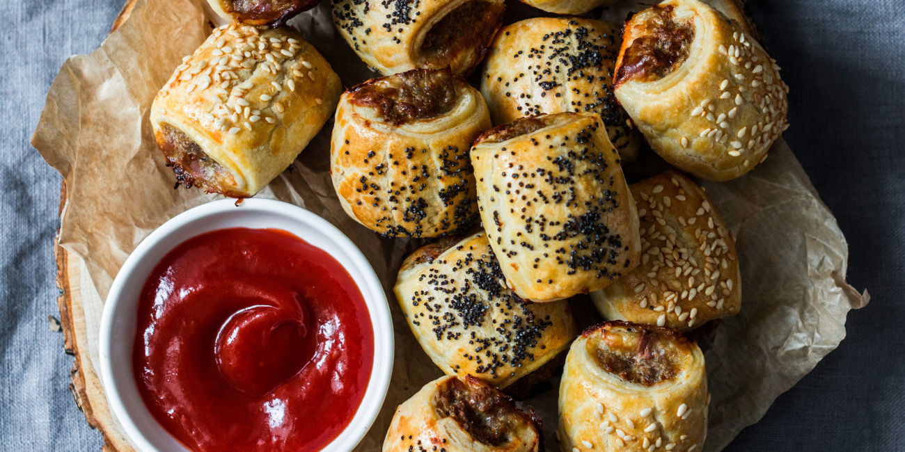 Christmas sausage rolls with spiced cranberry sauce