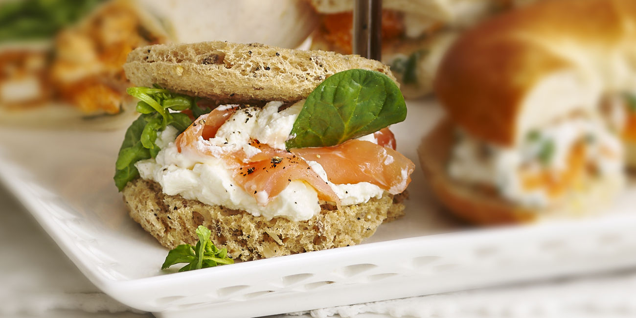 Smoked salmon teacake sandwiches