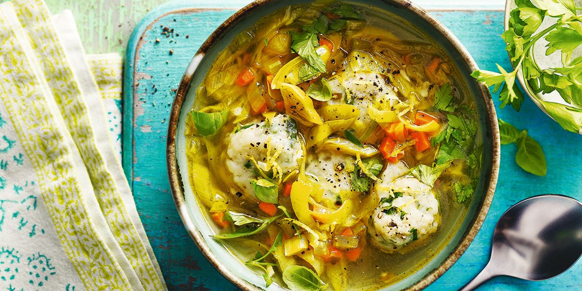 Spring leek soup with dumplings