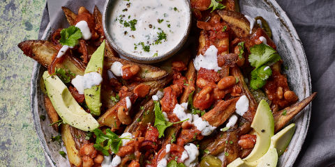 Vegan loaded blistered bean fries