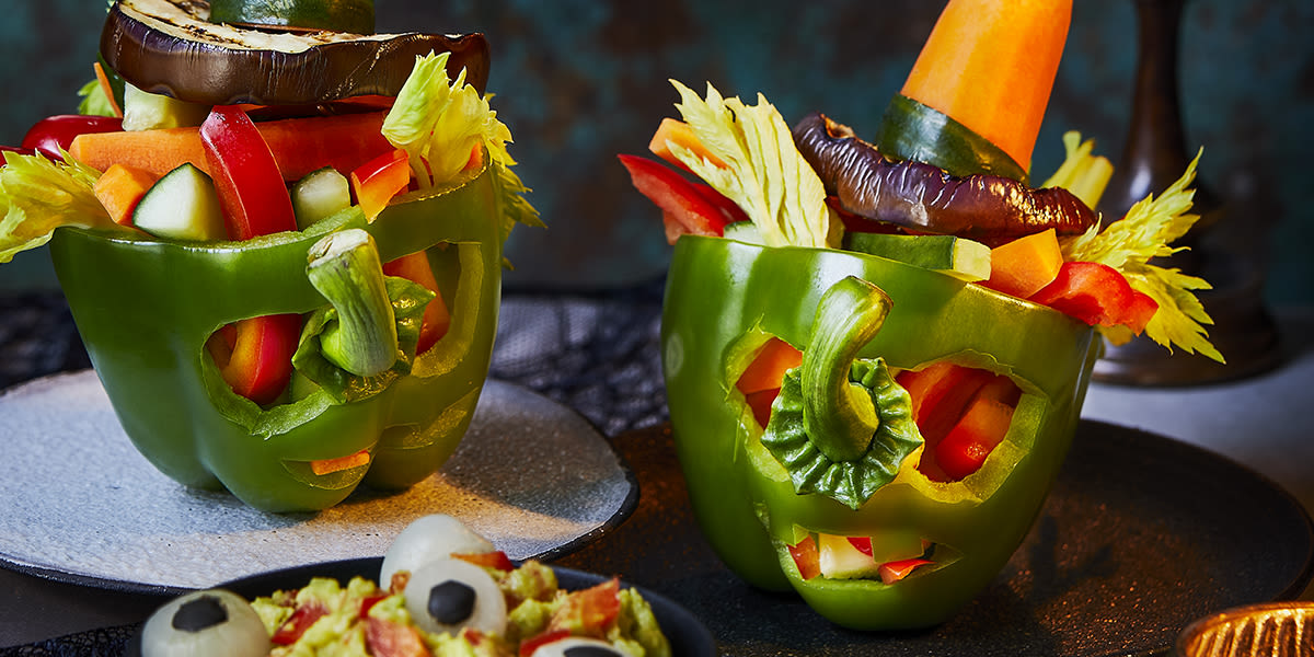 Witchy pepper crudités with eye-catching guacamole