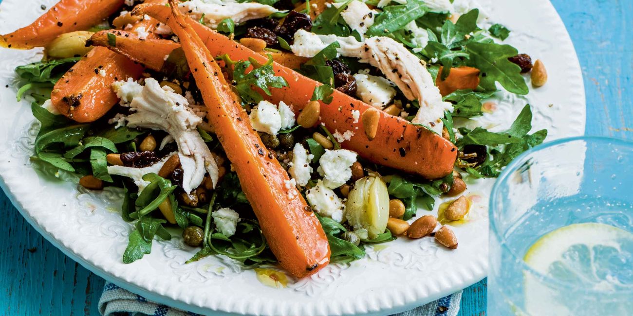 Roasted carrot salad with chicken & Feta