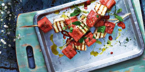 Spiced watermelon and halloumi skewers 